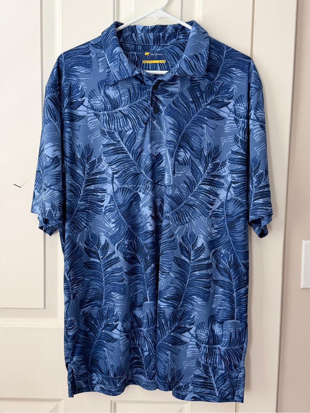 Men's Blue Tropical-Print Polo Golf Shirt
